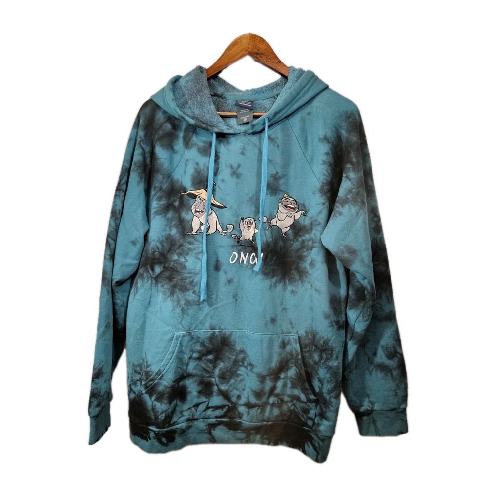 Disney Teal Blue Tie Dye‎ Hoodie Sweatshirt Unisex Large Long Sleeve Raya Dragon